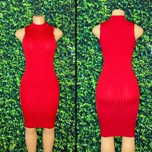 Mock Neck Studded Rib-Knit Dress